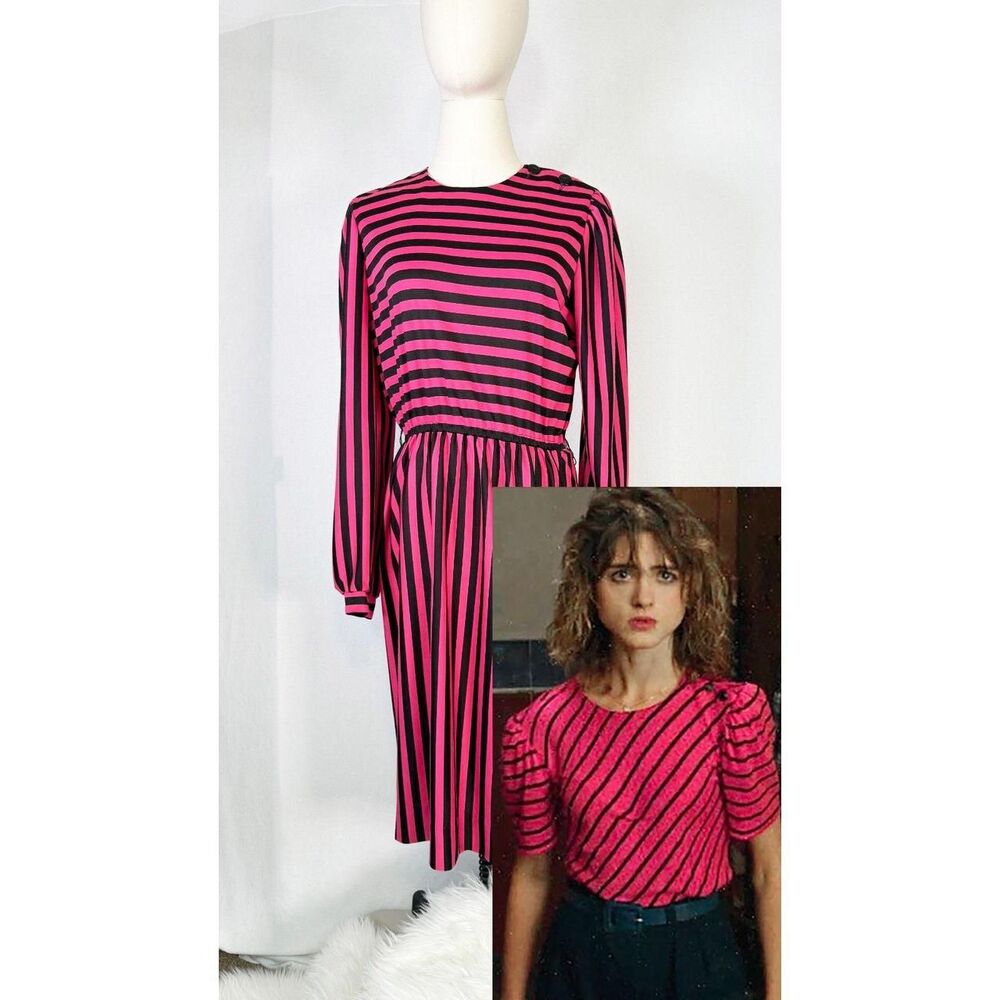 Vintage | Periwinkle Brand | Pink and Black Striped Dress with Buttons | Sz M